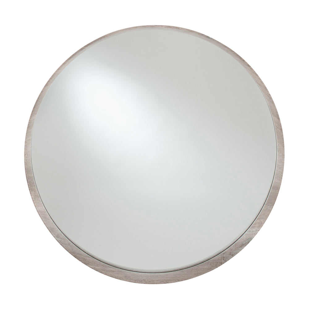 Olivia's Lesha Oak Veneer Round Wall Mirror in Grey