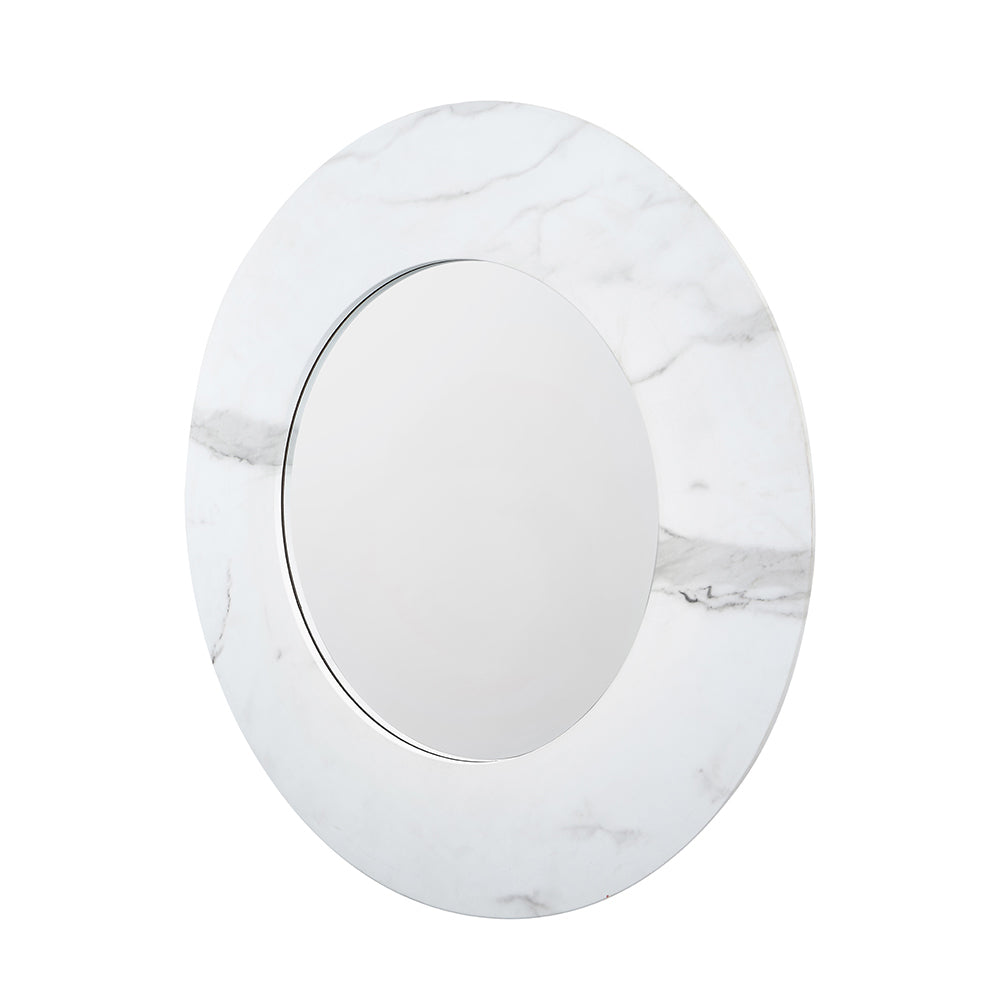 Olivia's Marble Veneer Round Wall Mirror in White