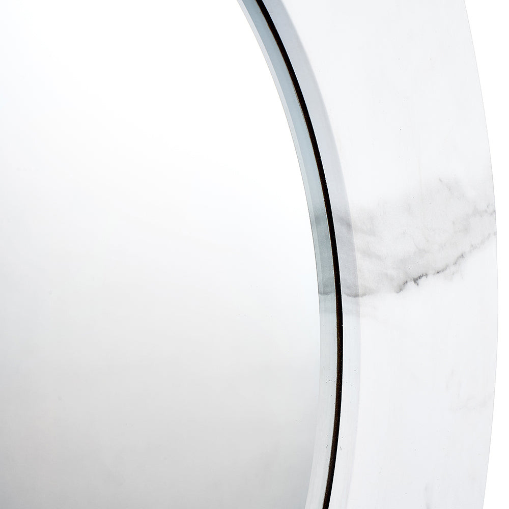 Olivia's Marble Veneer Round Wall Mirror in White