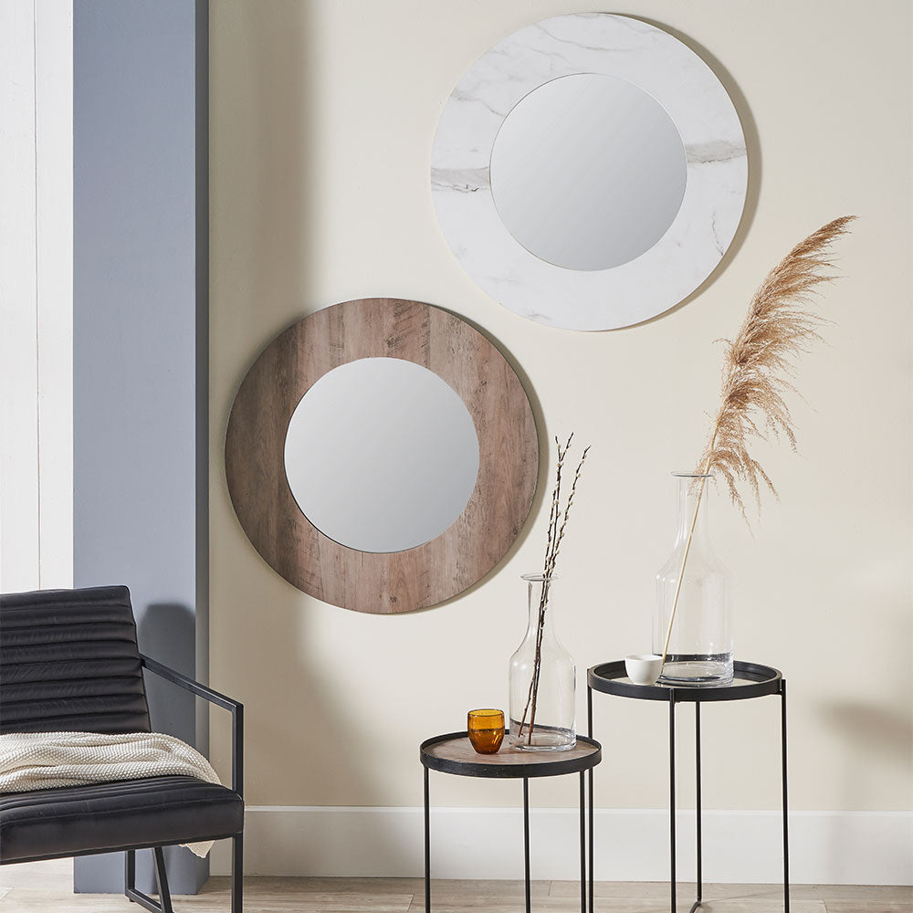 Olivia's Marble Veneer Round Wall Mirror in White