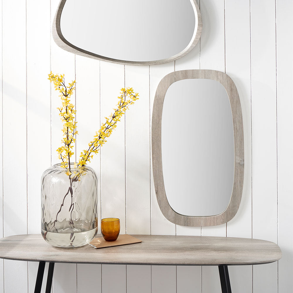 Olivia's Lesha Oak Vaneer Squoval Wall Mirror in Grey