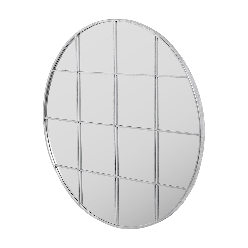 Olivia's Metal 16 Pane Round Wall Mirror in Silver