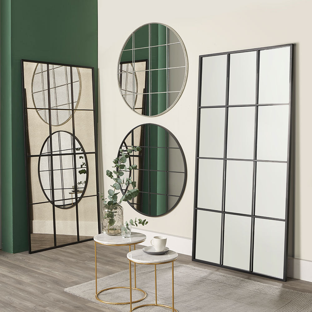 Olivia's Metal 16 Pane Round Wall Mirror in Silver