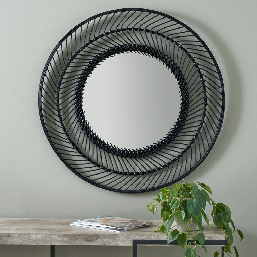 Olivia's Bali Bamboo Round Wall Mirror Large in Black