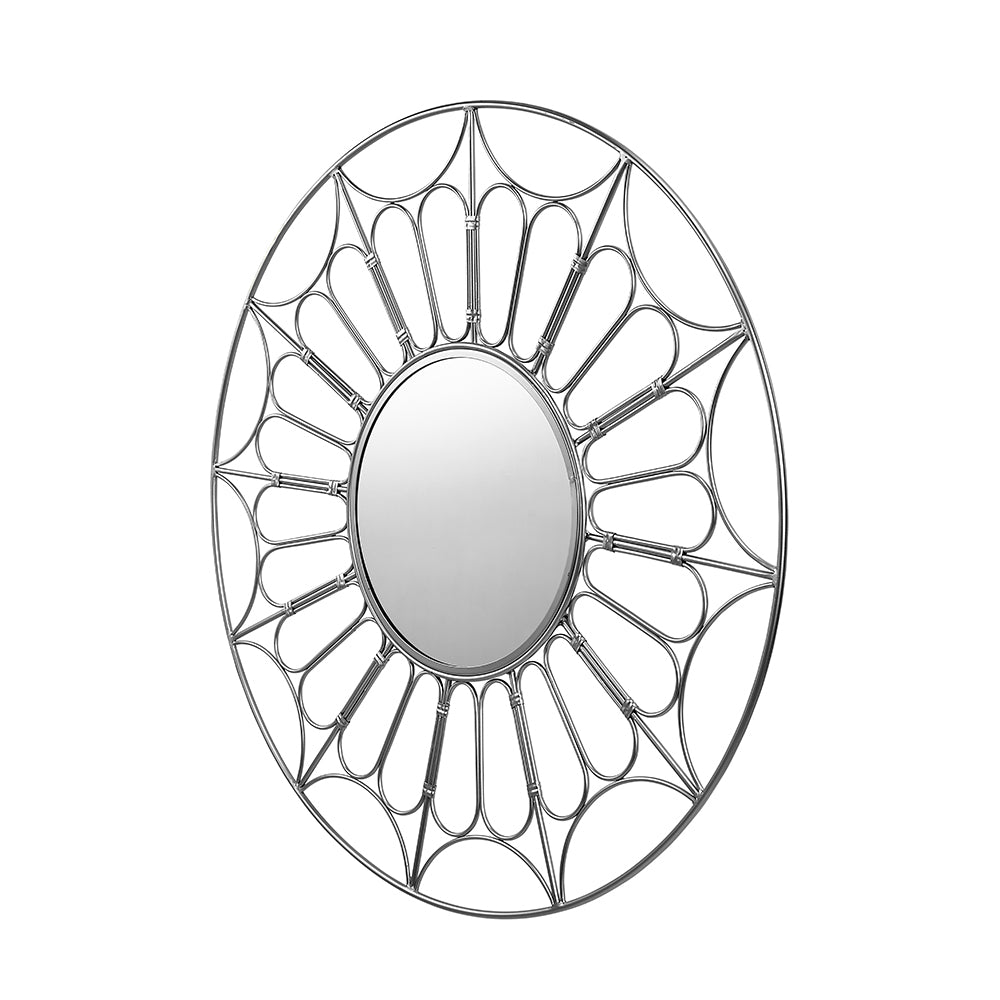 Olivia's CoCo Metal Cane Effect Frame Round Wall Mirror in Silver