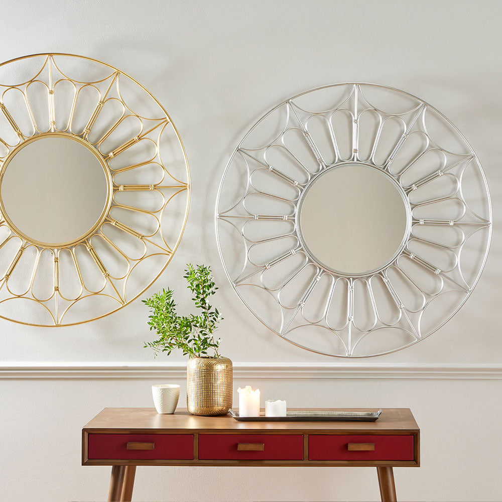 Olivia's CoCo Metal Cane Effect Frame Round Wall Mirror in Silver