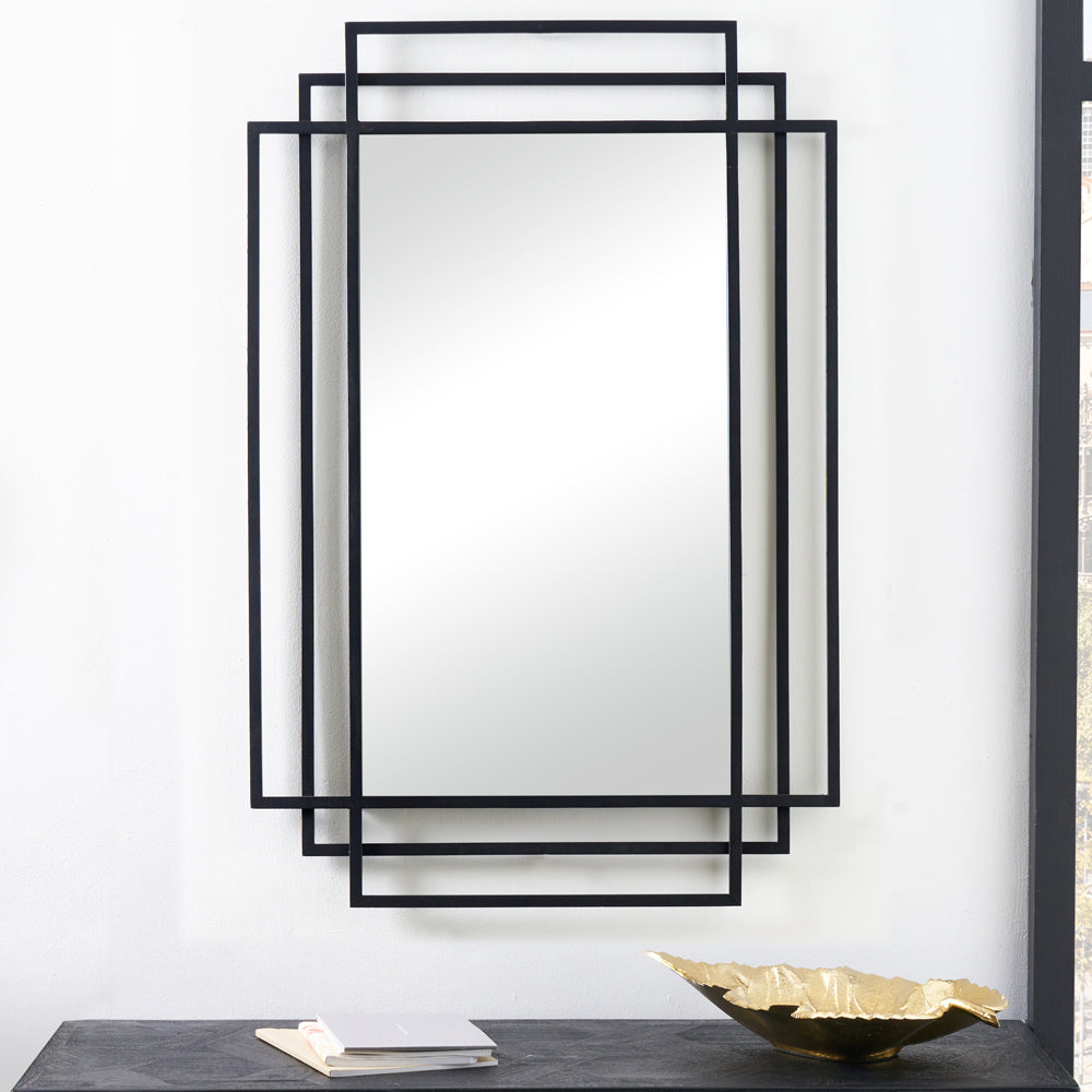 Olivia's Chase Metal Rectangular Multi Framed Wall Mirror in Black