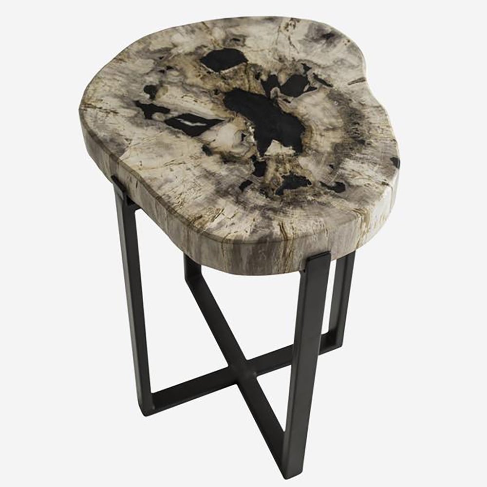 Andrew Martin Lamp Table Petrified Wood & Metal