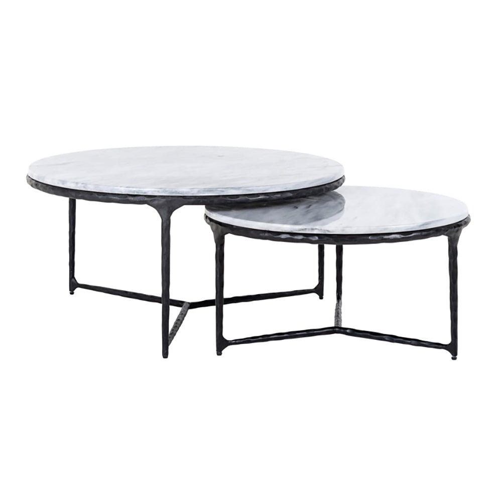  Richmond-Richmond Set of 2 Steel Smith Black Legs and White Marble Top Coffee Table- 893 