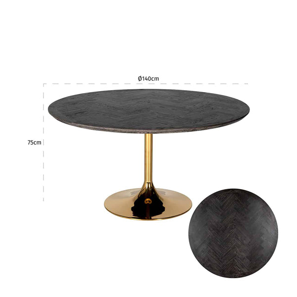  Richmond-Richmond Blackbone 4 Seater Round Dining Table in Gold & Black-Black 725 