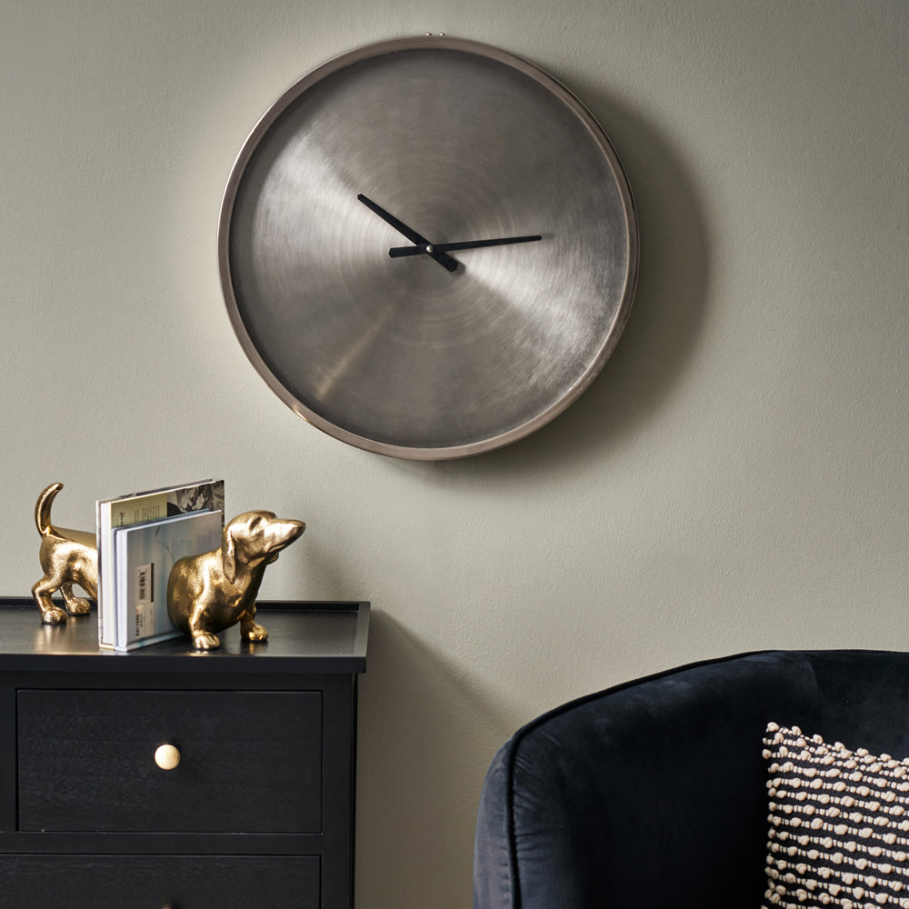 Olivia's Enzo Brushed Nickel Round Wall Clock