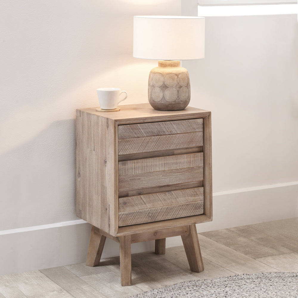 Olivia's Melville Acacia Wood 3 Drawer Bedside Unit in Sand Wash