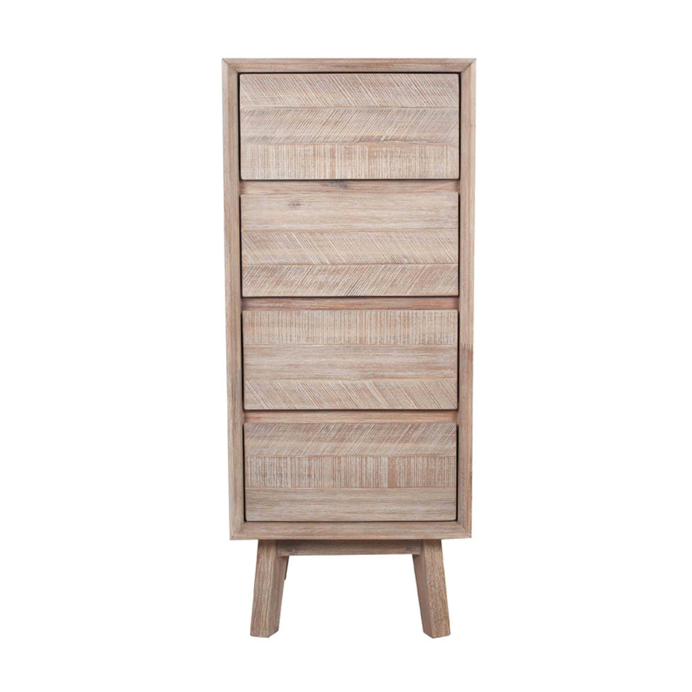 Olivia's Melville Acacia Wood 4 Drawer Tall Boy in Sand Wash