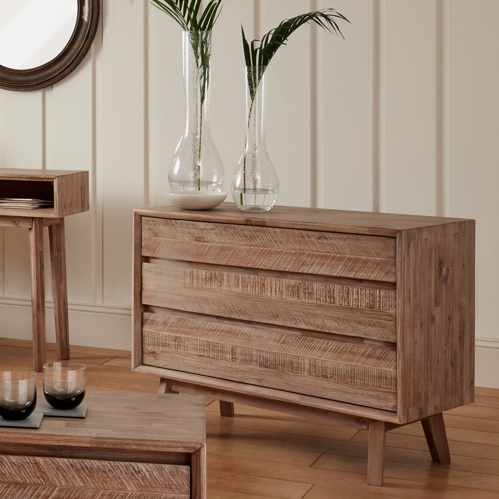 Olivia's Melville Acacia Wood 3 Drawer Unit in Sand Wash