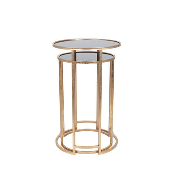 Olivia's Portia Set of 2 Glass Round Tables in Antique Gold & Black