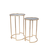 Olivia's Portia Set of 2 Glass Round Tables in Antique Gold & Black