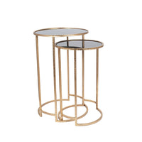 Olivia's Portia Set of 2 Glass Round Tables in Antique Gold & Black