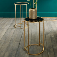 Olivia's Portia Set of 2 Glass Round Tables in Antique Gold & Black