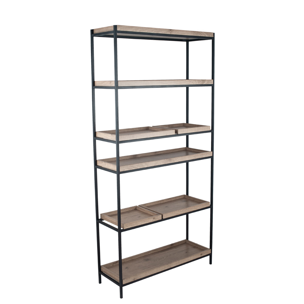 Olivia's Candice Natural Wood Veneer & Black Metal 5 Shelf Unit