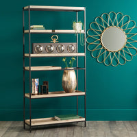 Olivia's Candice Natural Wood Veneer & Black Metal 5 Shelf Unit