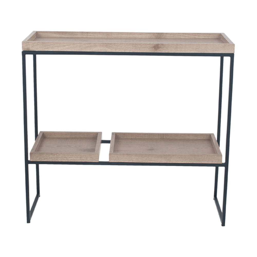 Olivia's Candice Natural Wood Veneer and Black Metal 2 Shelf Unit