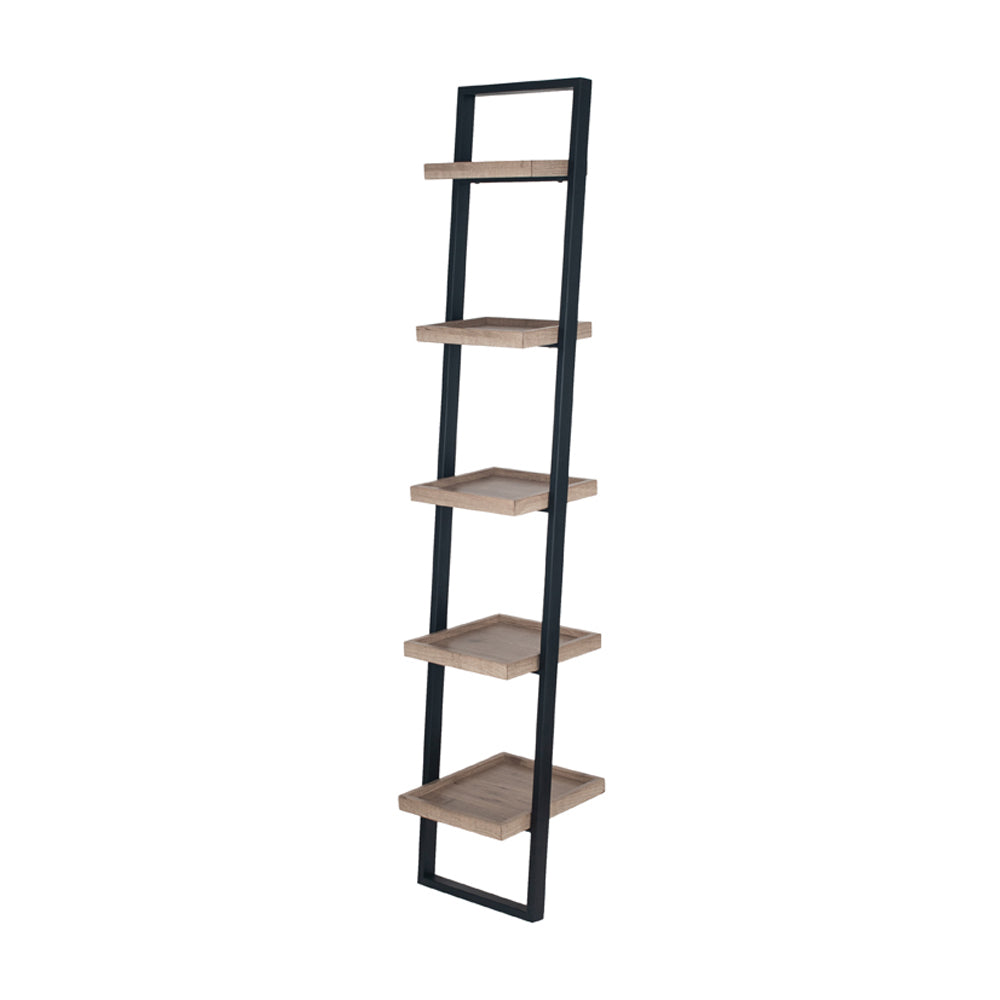 Olivia's Candice Natural Wood Veneer and Black Metal 5 Shelf Ladder Unit