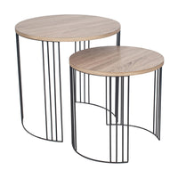 Olivia's Amelia Set of 2 Dark Wood & Black Metal Round Side Table