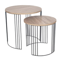 Olivia's Amelia Set of 2 Dark Wood & Black Metal Round Side Table