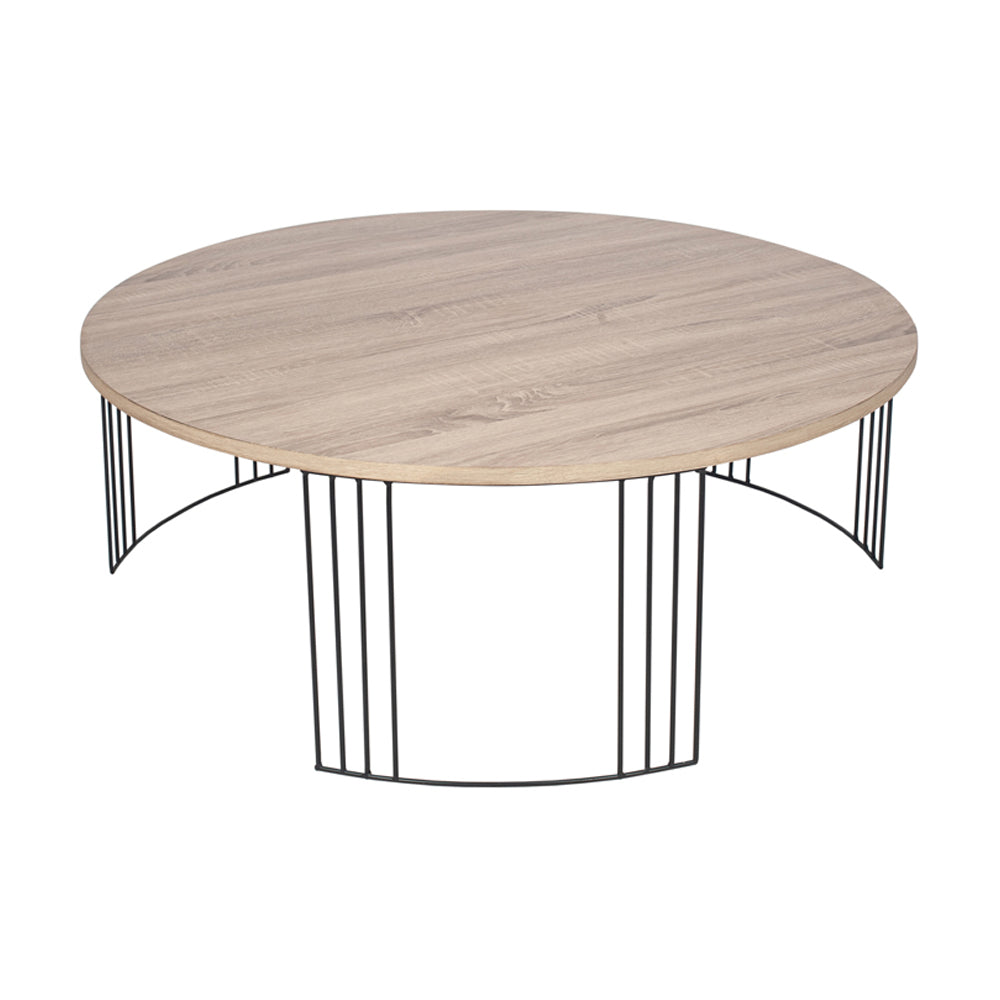 Olivia's Archie Drak Wood and Black Metal Round Coffee Table