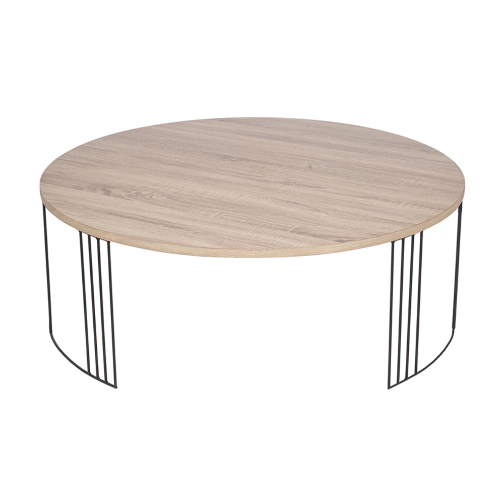 Olivia's Archie Drak Wood and Black Metal Round Coffee Table