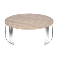 Olivia's Archie Drak Wood and Black Metal Round Coffee Table