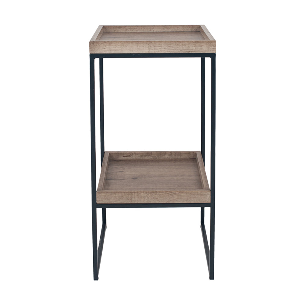 Olivia's Candice Natural Wood Veneer and Black Metal Side Table