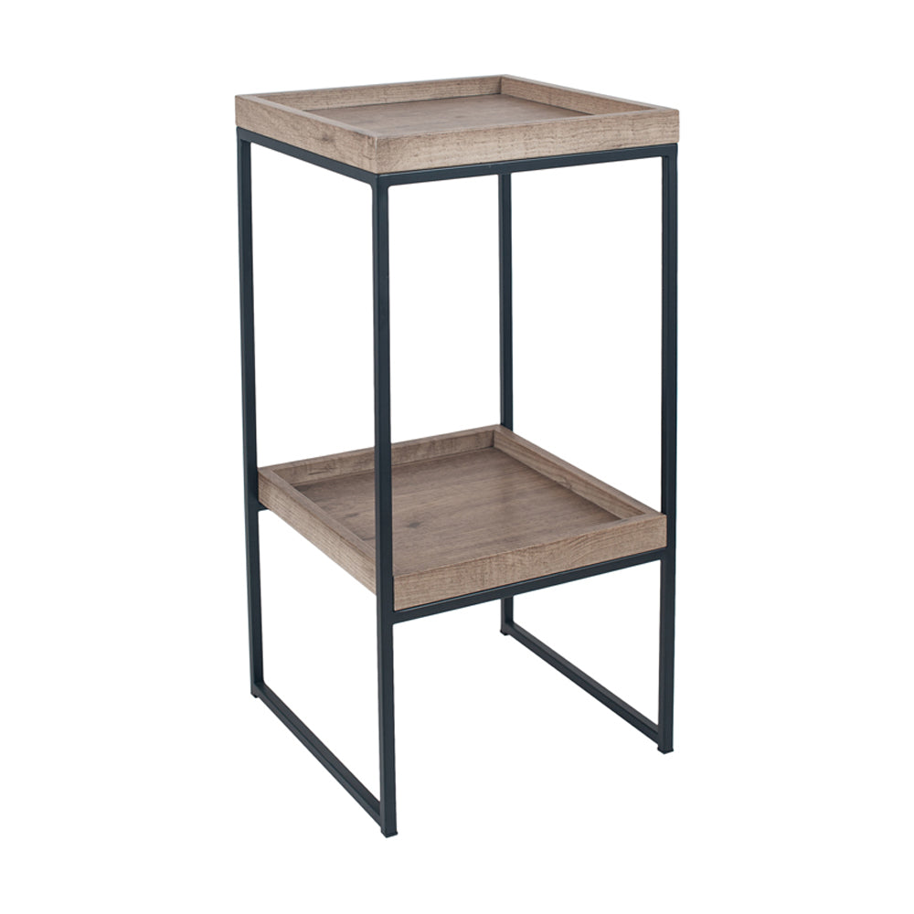 Olivia's Candice Natural Wood Veneer and Black Metal Side Table