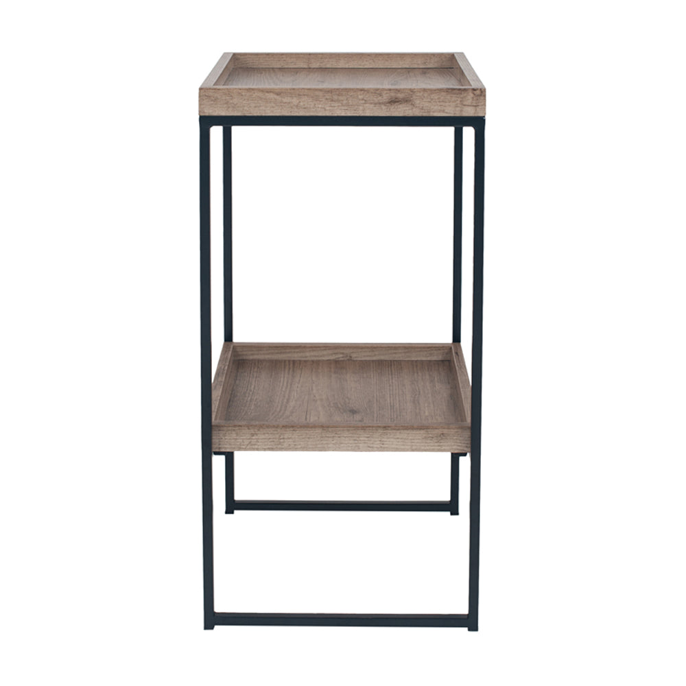 Olivia's Candice Natural Wood Veneer and Black Metal Side Table