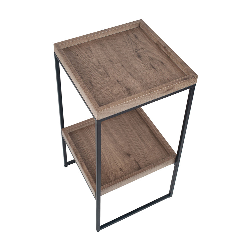 Olivia's Candice Natural Wood Veneer and Black Metal Side Table