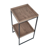 Olivia's Candice Natural Wood Veneer and Black Metal Side Table