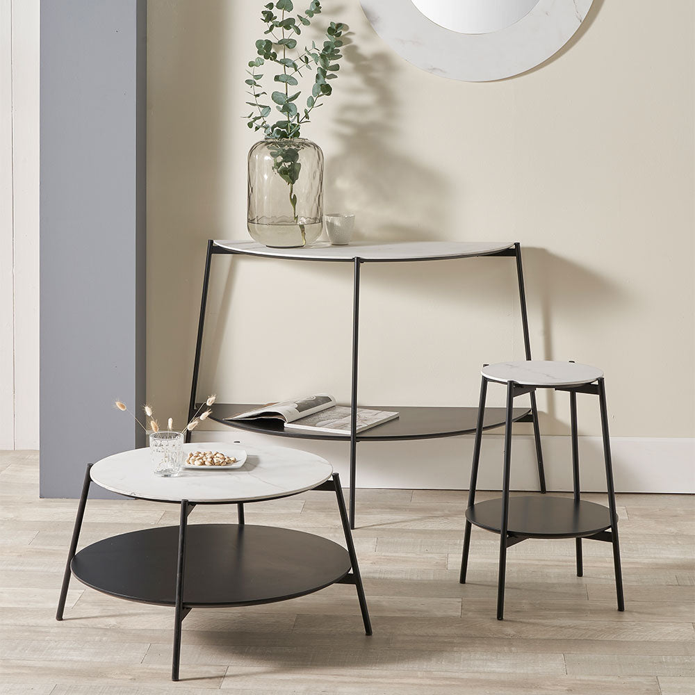 Olivia's Shayla Marble Veneer & Metal Console Table in Monochrome