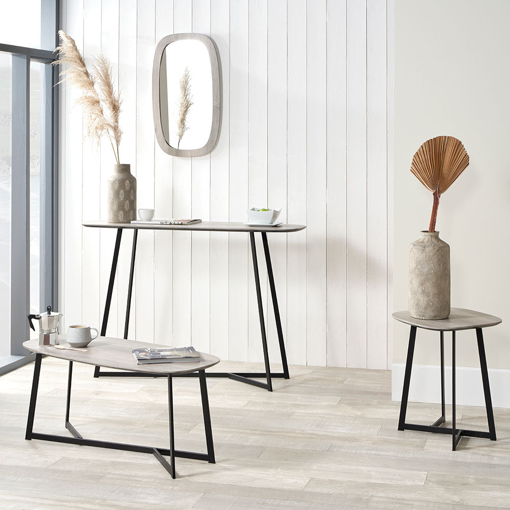 Olivia's Roma Oak Veneer and Metal Side Table in Grey & Black