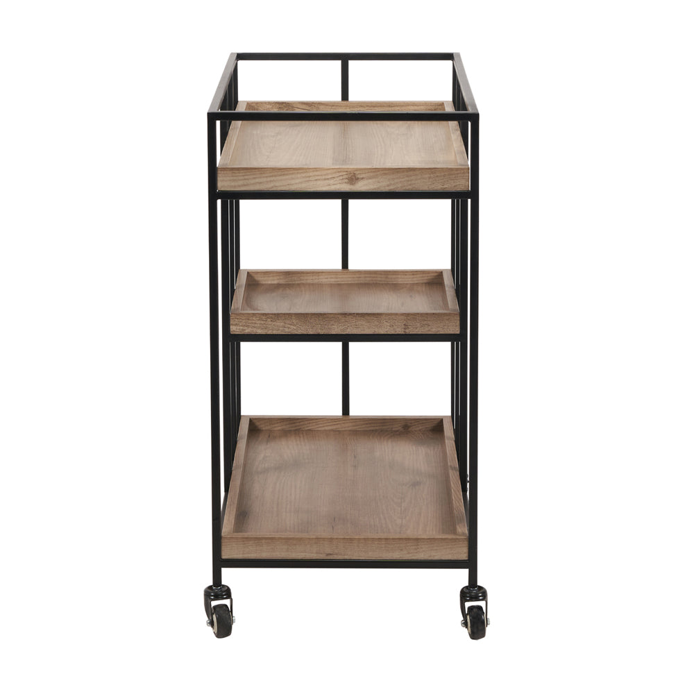 Olivia's Candice Natural Wood Veneer and Black Metal Bar Trolley