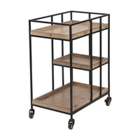 Olivia's Candice Natural Wood Veneer and Black Metal Bar Trolley