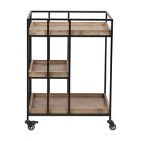 Olivia's Candice Natural Wood Veneer and Black Metal Bar Trolley