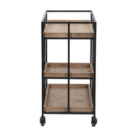 Olivia's Candice Natural Wood Veneer and Black Metal Bar Trolley