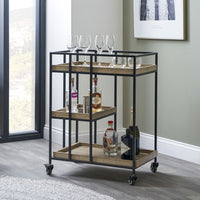 Olivia's Candice Natural Wood Veneer and Black Metal Bar Trolley