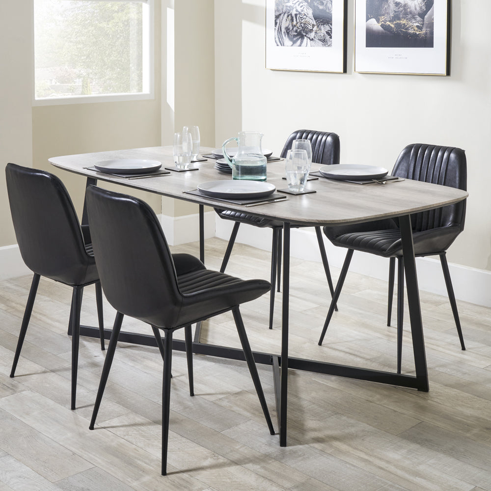 Olivia's Cassie Oak Veneer and Metal Dining Table in Black & Grey