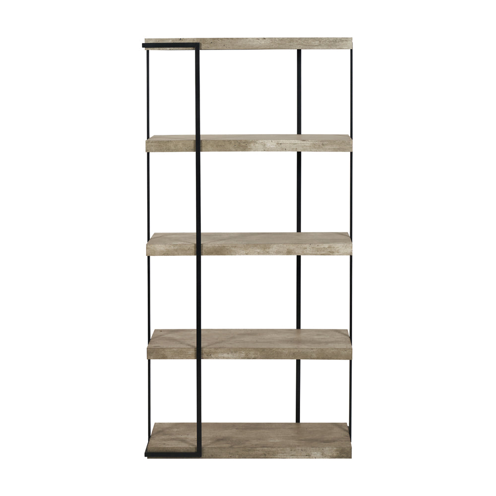 Olivia's ChiChi Concrete Effect Wood and Black Iron 5 Shelf Unit