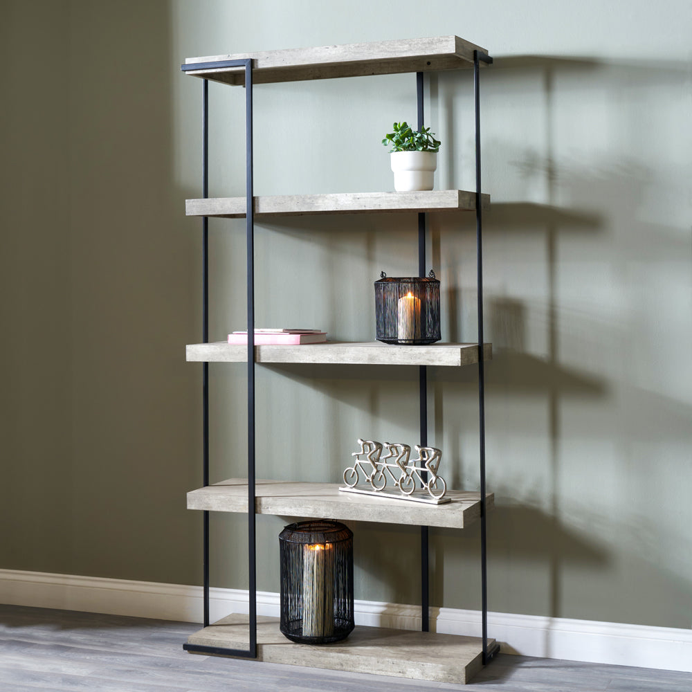 Olivia's ChiChi Concrete Effect Wood and Black Iron 5 Shelf Unit