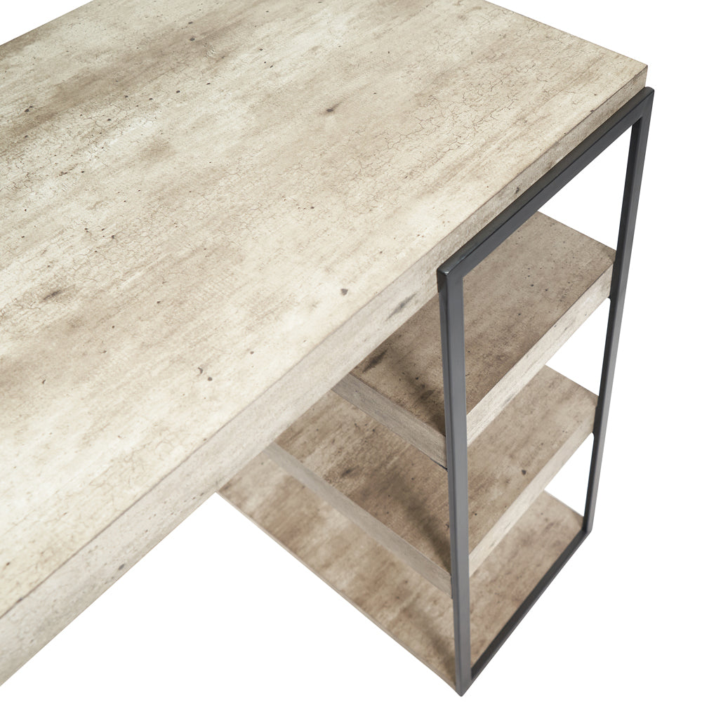 Olivia's Amelie Concrete Effect Wood and Black Iron Desk