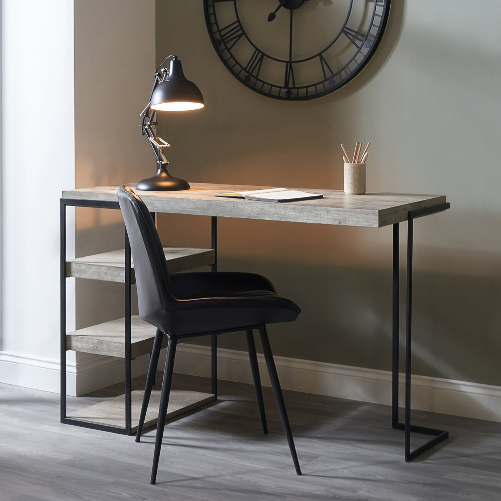 Olivia's Amelie Concrete Effect Wood and Black Iron Desk