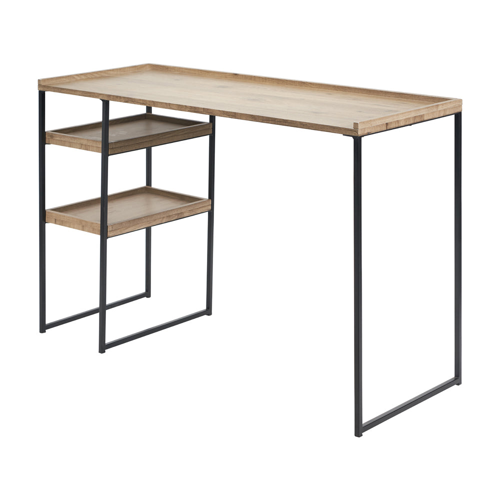 Olivia's Candice Natural Wood Veneer and Black Metal Desk