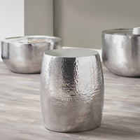 Olivia's Mimi Hammered and Polished Round Stool in Aluminium